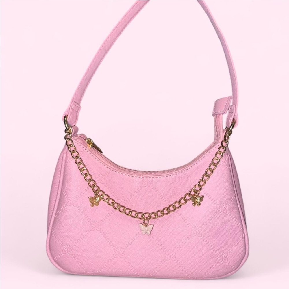 Pink Butterfly Shoulder Bag with Gold Chain